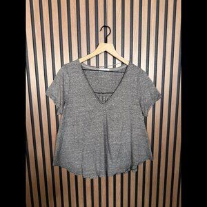Free People Top Small Womens Gray Heather Deep V Neck Popover
